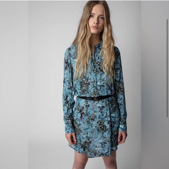 NEW Zadig & Voltaire Refla Dress Bohemian Patch Blue Size Medium - Picture 1 of 13